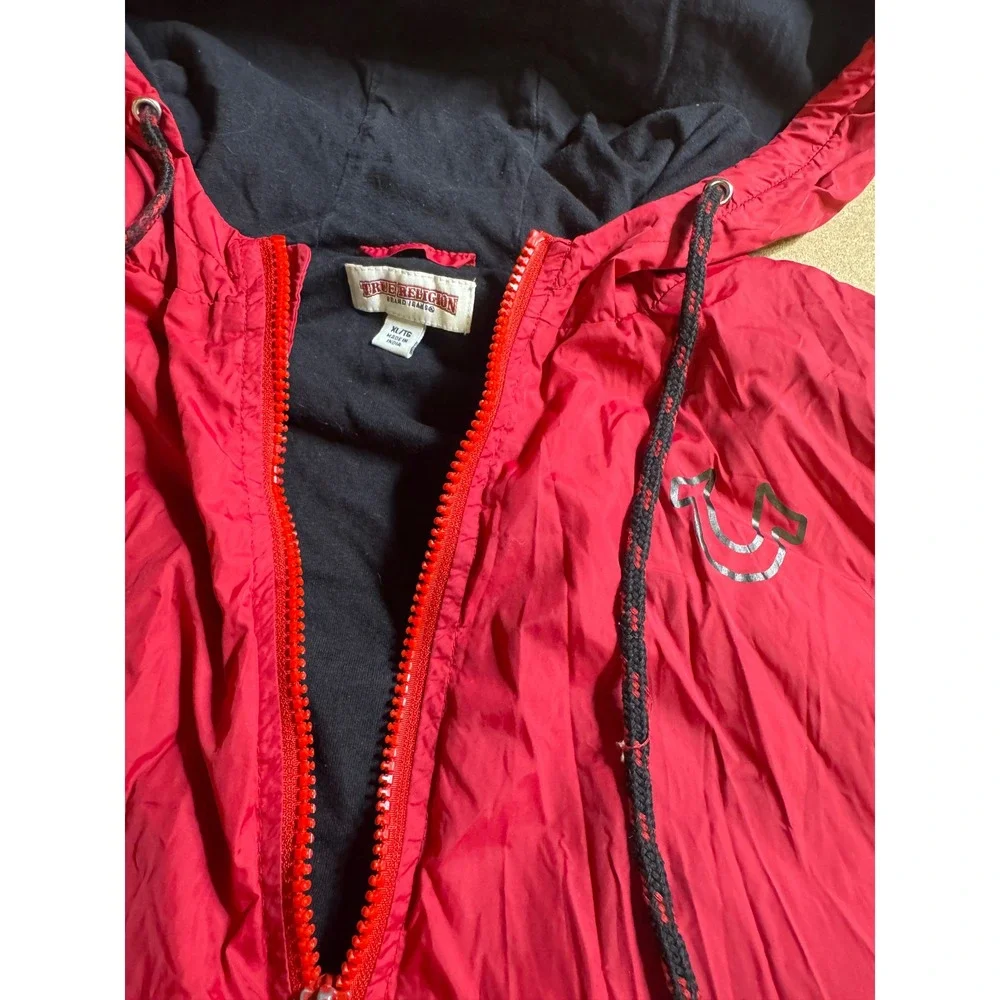 True Religion Kids Red Black Colorblock Hooded‎ Windbreaker Jacket XL 18-20